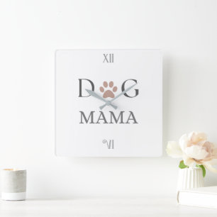 Horloge Carrée Empreinte de patte de maman chien, fête des mères 