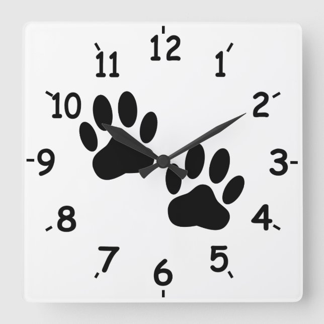 Horloge Carrée Empreintes de Patte de Chien (Recto)