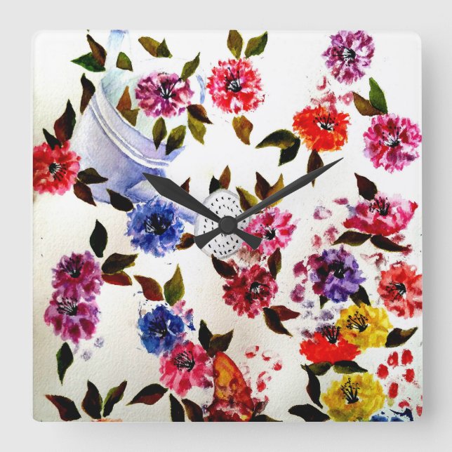 HORLOGE CARRÉE EMPREINTES DE PATTES DE CHIENS WATERING CAN (Recto)