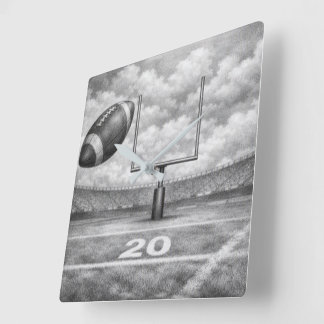 Horloge carrée en acrylique - Football et poteau d