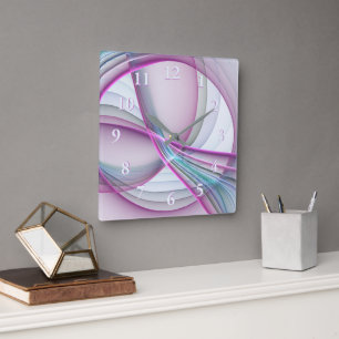Horloge Carrée En mouvement, art fractal abstrait coloré moderne