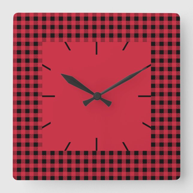 Horloge Carrée en vichy rouge et noir (Recto)