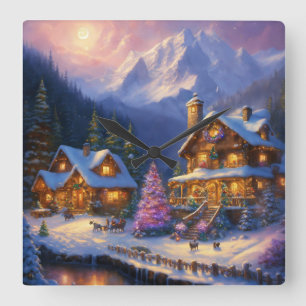 Horloge Carrée Enchantement en Everwinter : A Thomas Kinkade Insp