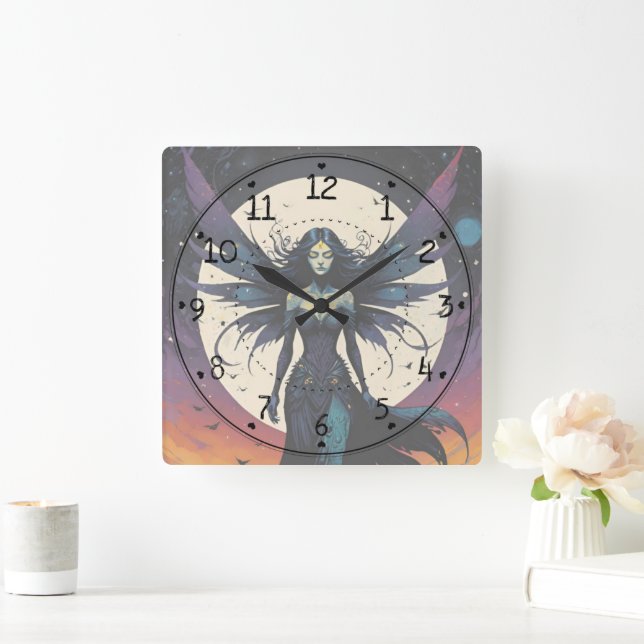 Horloge Carrée Enchanteuse de crépuscule : Fae Nocturne (Maison)
