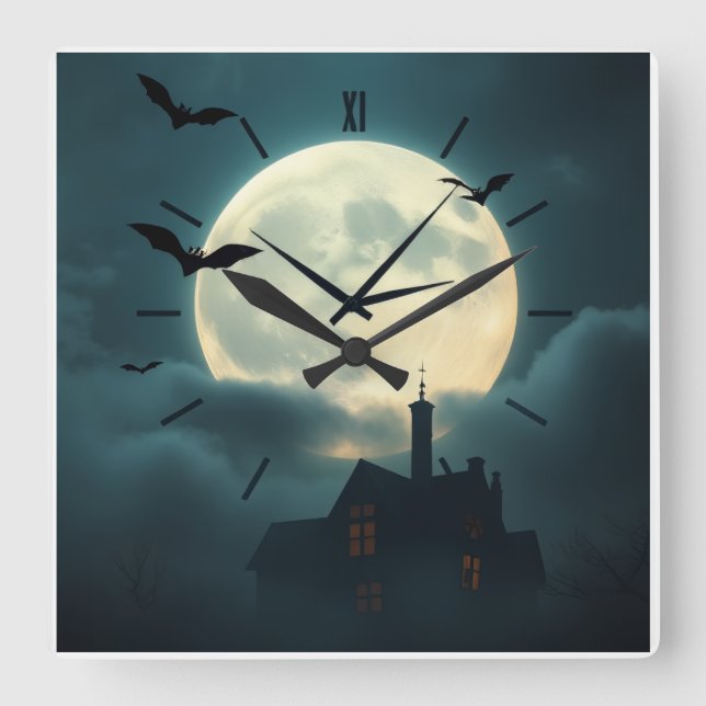 Horloge Carrée Enchanting Haunted Moon Clock | Luxury Gothic Art (Recto)