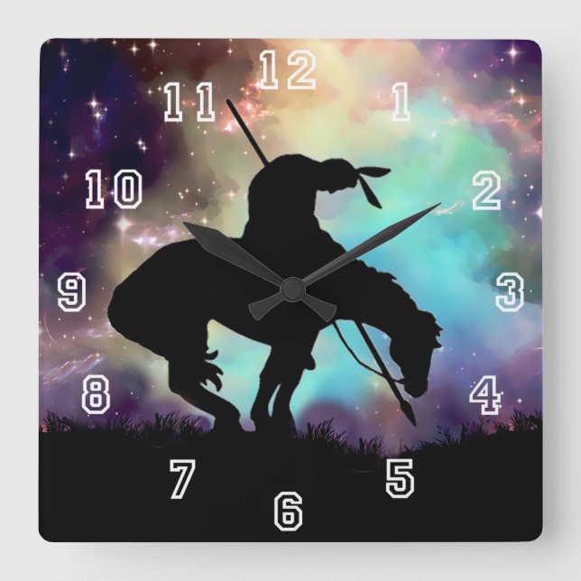 Horloge Carrée End of The Trail Silhouette Wall Clock (Recto)