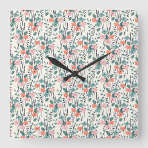 Horloge Carrée Enfant à fleurs