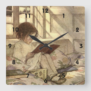 Horloge Carrée Enfant vintage Lire un livre, Jessie Willcox Smith