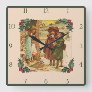 Horloge Carrée Enfants victoriens vacances de Noël Carré Wall Clo