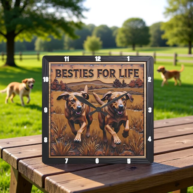 Horloge Carrée Engraved Dog Pair Running Field (Créateur téléchargé)