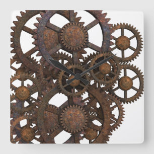 Horloge Carrée Engrenages métalliques Rusty Steampunk