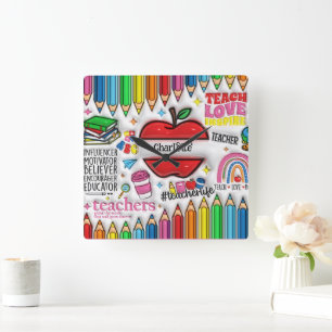 Horloge Carrée Enseignants : Inspirer, Croissance, Esprit, Coeurs