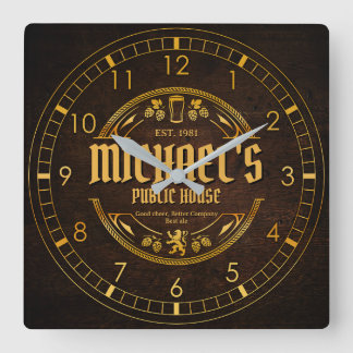 Horloge Carrée Enseigne de pub vintage personnalisée en bois rust