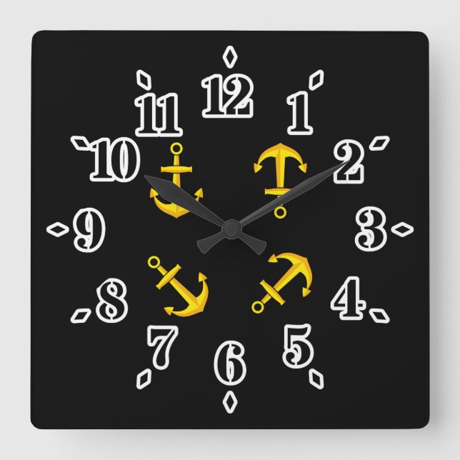 Horloge Carrée Ensemble d'Ancres en bateau doré (Recto)