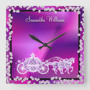 Horloge Carrée Entraîneur et Chevaux de princesse violet brillant