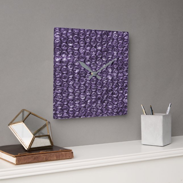 Horloge Carrée enveloppement de bulle violette (Bureau)