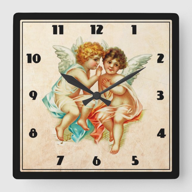 Horloge Carrée Ephémère de la Cute Cherub sur Faux Parchment (Recto)