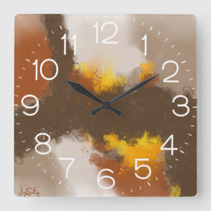 Horloge Carrée Épice De Vie - Brown Jaune Orange Art Abstrait