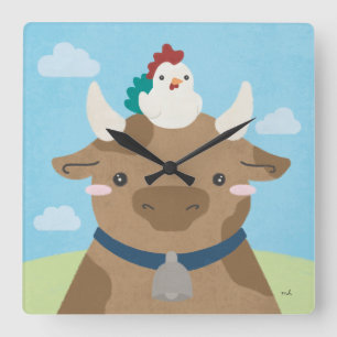 Horloge Carrée Épouses - Vache et poussin