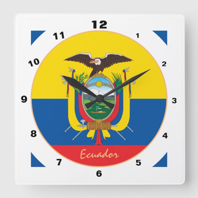 Horloge Carrée Equateur moderne Drapeau, Equateur tendance Maison (Recto)