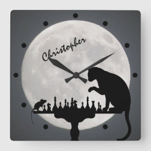 Horloge Carrée Équipe cycliste Chess Full Moon Cat and Mouse Game
