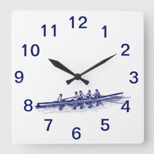 Horloge Carrée Équipe de rameurs de l'équipage d'aviron bleu Spor