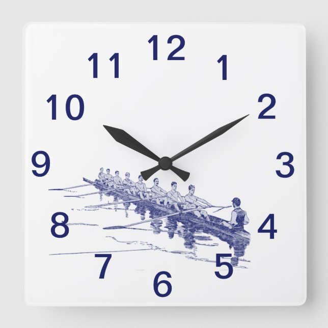 Horloge Carrée Équipe de rameurs de l'équipe d'aviron Blue Rowing (Recto)