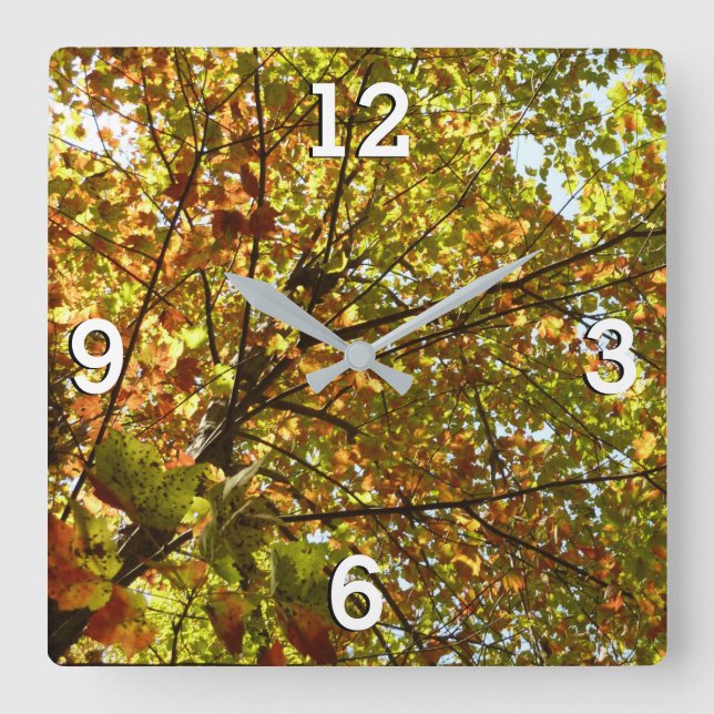 Horloge Carrée Érable changeant de couleur en vert et or à l'auto (Recto)