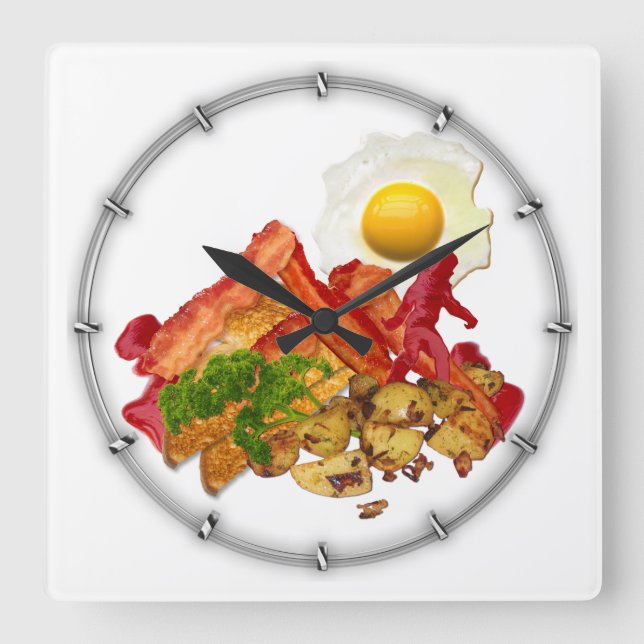 Horloge Carrée Escouade de Ketchup humoristique pour Bacon (Recto)