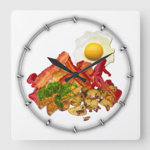 Horloge Carrée Escouade de Ketchup humoristique pour Bacon