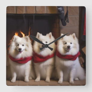 Horloge Carrée Eskimo américain au coin du feu de Noël