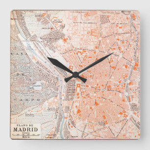 Horloge Carrée Espagne : Carte de Madrid, C1920