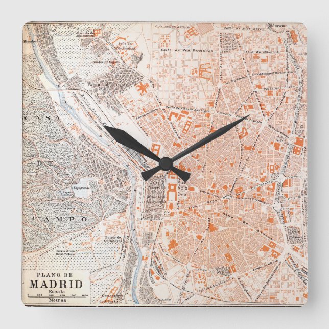 Horloge Carrée Espagne : Carte de Madrid, C1920 (Recto)