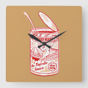 Horloge Carrée Étain de haricots à la sauce tomate