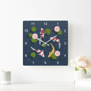 Horloge Carrée Étang japonais de poissons Koi