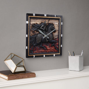 Horloge Carrée Étape médiévale : Bordure noire personnalisée