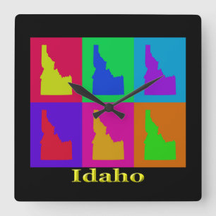 Horloge Carrée État coloré de l'Idaho Carte Pop Art