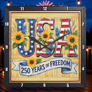 Horloge Carrée États-Unis 250 Ans Liberté Tournesol