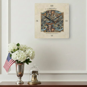 Horloge Carrée États-Unis 250 Liberté Art Nouveau Motif Bordure I