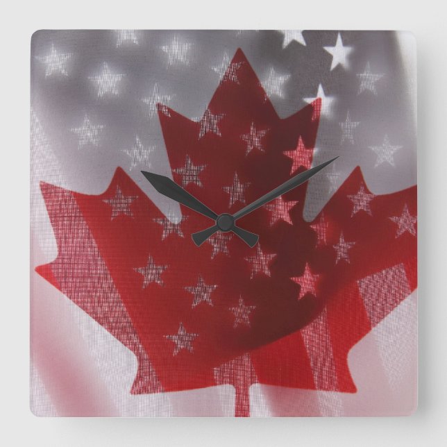 Horloge Carrée États-Unis et Canada flags clock (Recto)