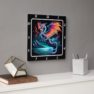 Horloge Carrée Eternal Bright Neon Dragon
