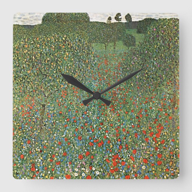 Horloge Carrée Ethereal Dreams : Mohnfeld de Gustav Klimt (Recto)