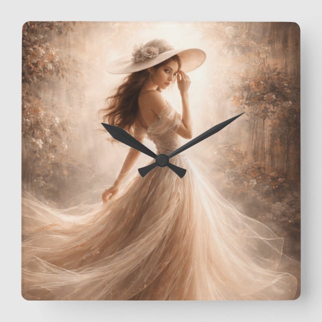 Horloge Carrée Ethereal Slavic Water Nymph | Clock | Boho Decor (Recto)