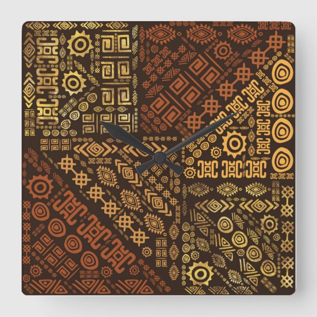 Horloge Carrée Ethnic African Pattern- browns and golds #10 (Recto)