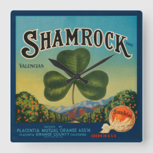 Horloge Carrée Étiquette orange Vintage de fruits