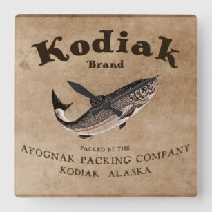 Horloge Carrée Étiquette Saumon vintage Kodiak (Poisson)