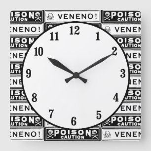Horloge Carrée Étiquettes de poison vintage