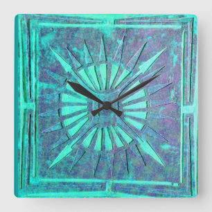 Horloge Carrée ÉTOILE de MATIN, bleu turquoise d'Aqua