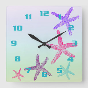 Horloge Carrée Étoile de mer de la vie aquatique dans un motif de