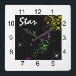 Horloge Carrée Étoile de Noël<br><div class="desc">Christmas starry night design made of drawing of Milky Way of colorl stars. Merry Christmas and Happy New Year ! Let the Health,  Love and Prosperity be with you and yours ! Square format products and souvenirs. You can change the image and the text star.</div>
